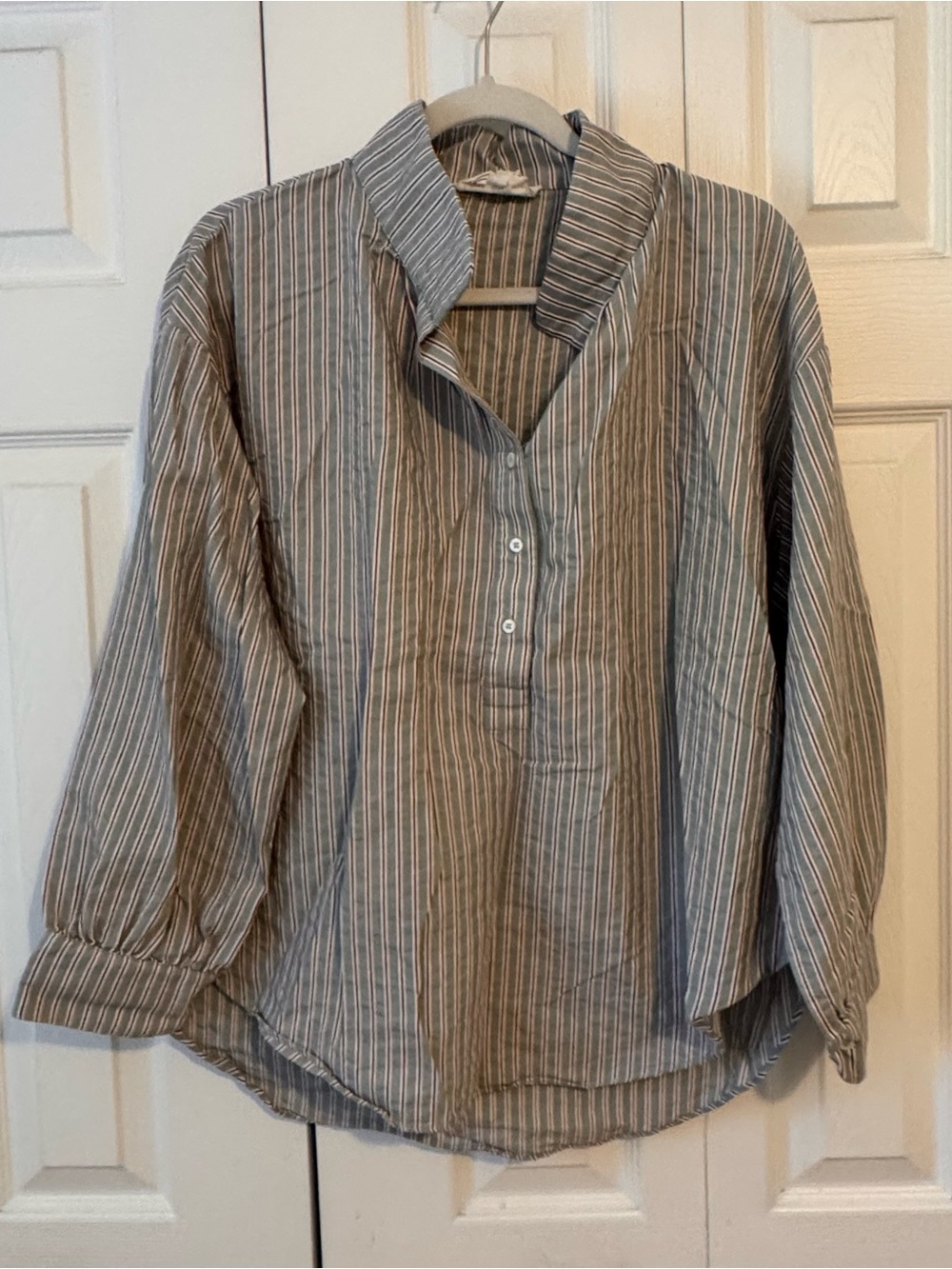 Tuckernuck Pomander Place Gray and White Striped Blouse